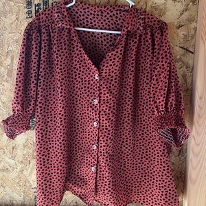 Red and Black Polka Dot Women's Top
